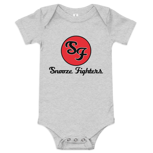 snooze fighters mock rock baby onesie