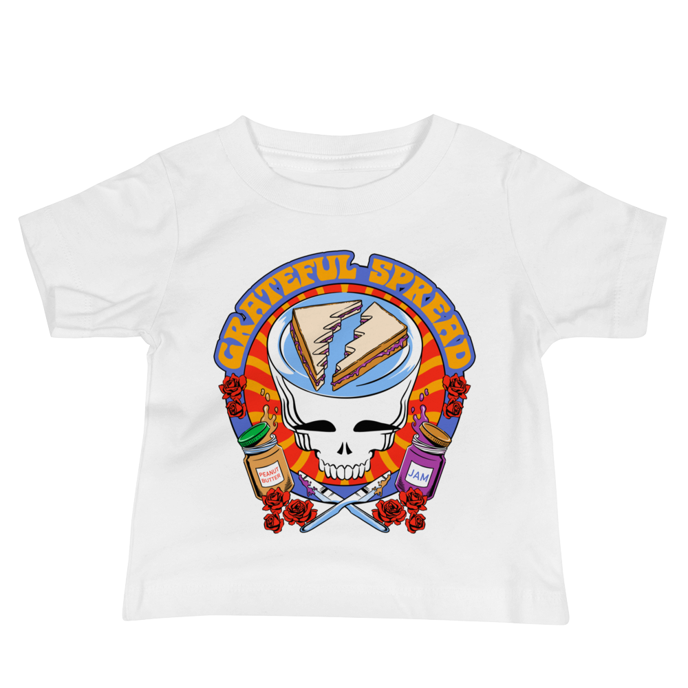 grateful spread mock rock band tee flat lay