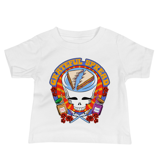 grateful spread mock rock band tee flat lay